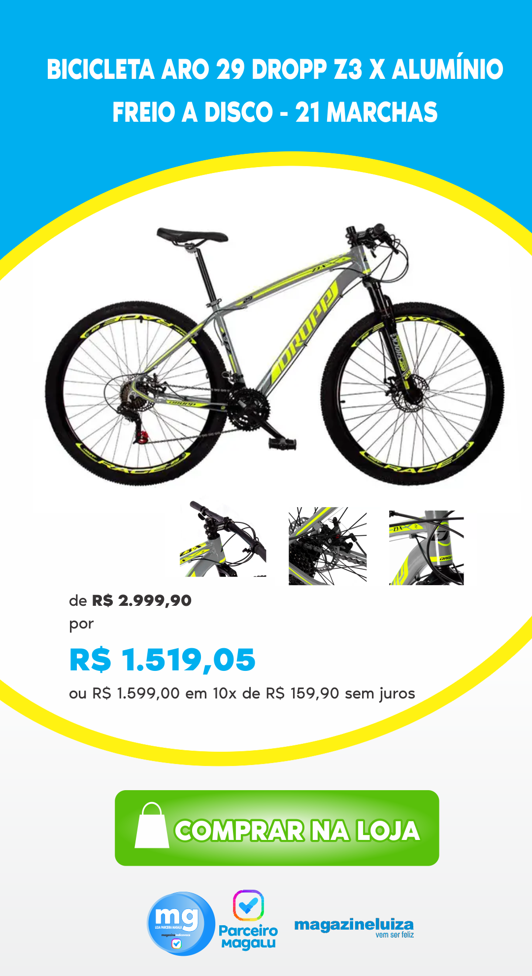 BICICLETA ARO 29 DROPP Z3 X ALUMÍNIO